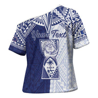 Personalised Northern Mariana Islands And Guam Cross Shoulder Shirt Latte Stone With Tribal Pattern