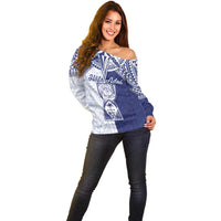 Personalised Northern Mariana Islands And Guam Off Shoulder Sweater Latte Stone With Tribal Pattern