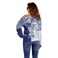 Personalised Northern Mariana Islands And Guam Off Shoulder Sweater Latte Stone With Tribal Pattern