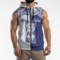 Personalised Northern Mariana Islands And Guam Sleeveless Zip Hoodie Latte Stone With Tribal Pattern