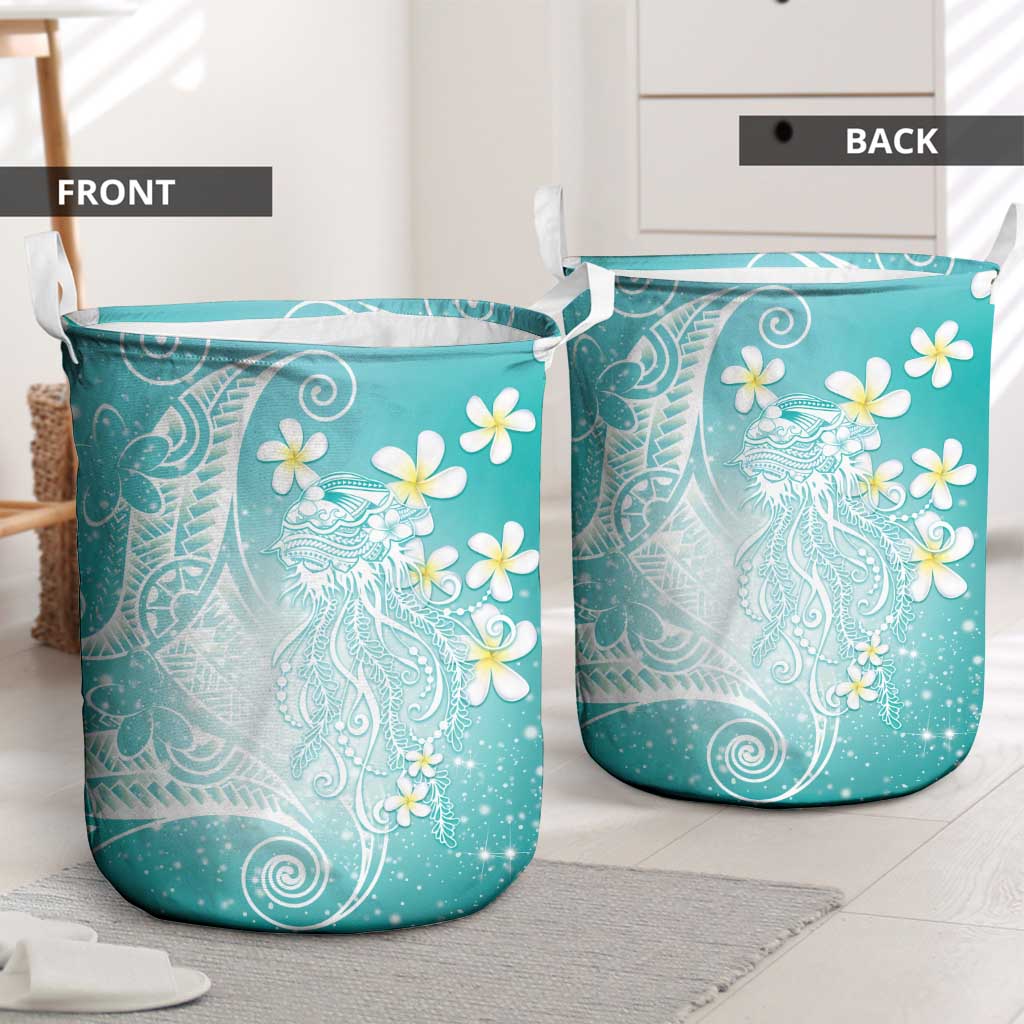 Polynesian Jellyfish Laundry Basket With Plumeria Teal LT05 - Polynesian Pride