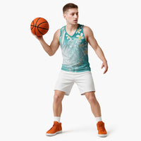 Polynesian Jellyfish Basketball Jersey With Plumeria Teal