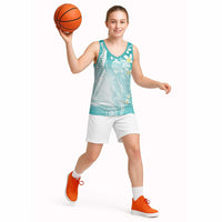 Polynesian Jellyfish Basketball Jersey With Plumeria Teal