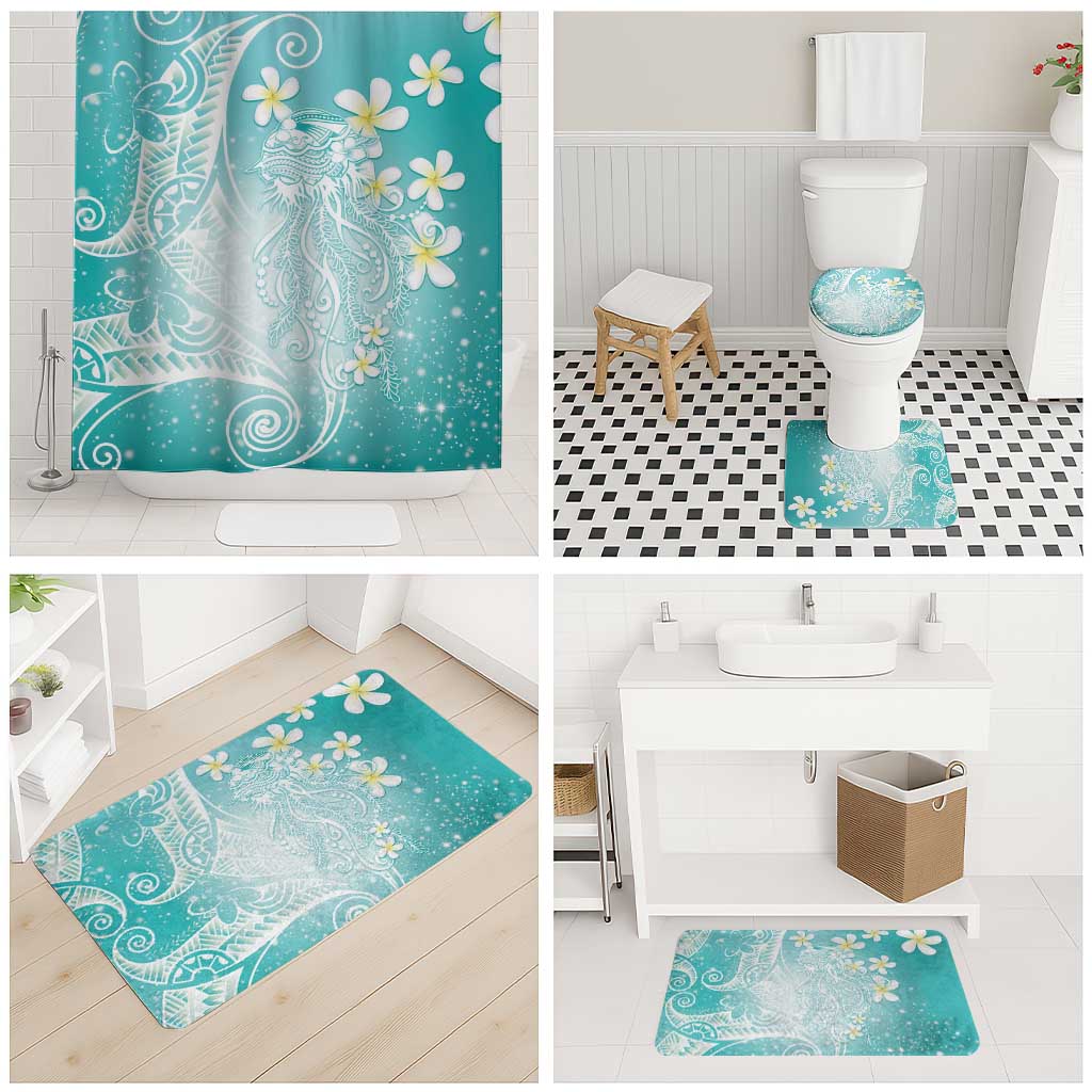 Polynesian Jellyfish Bathroom Set With Plumeria Teal