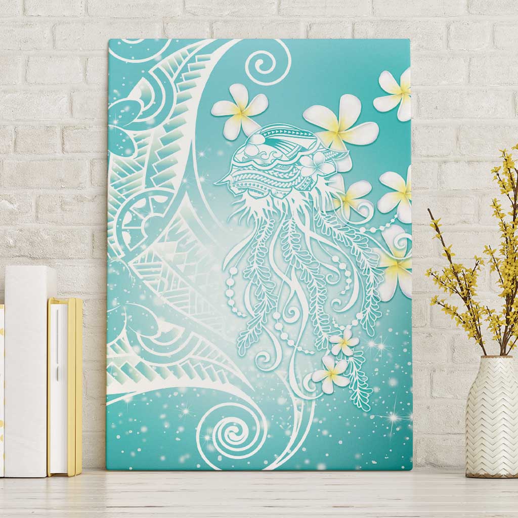 Polynesian Jellyfish Canvas Wall Art With Plumeria Teal LT05 Without Frame Teal - Polynesian Pride