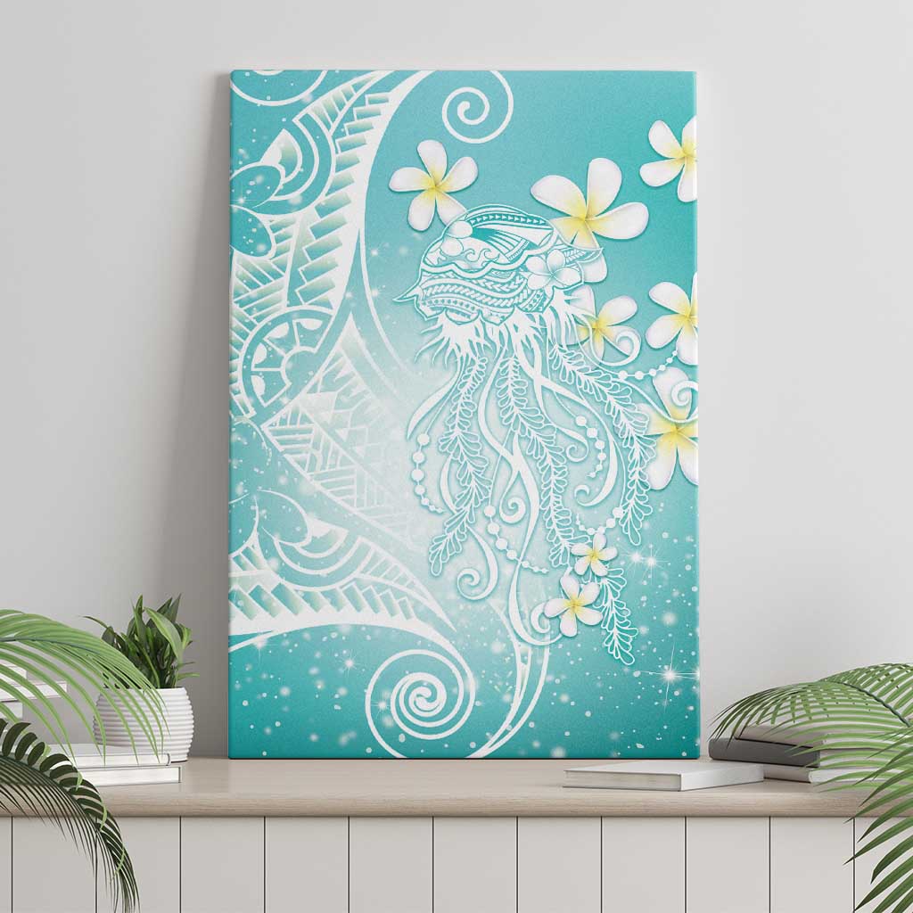 Polynesian Jellyfish Canvas Wall Art With Plumeria Teal LT05 - Polynesian Pride