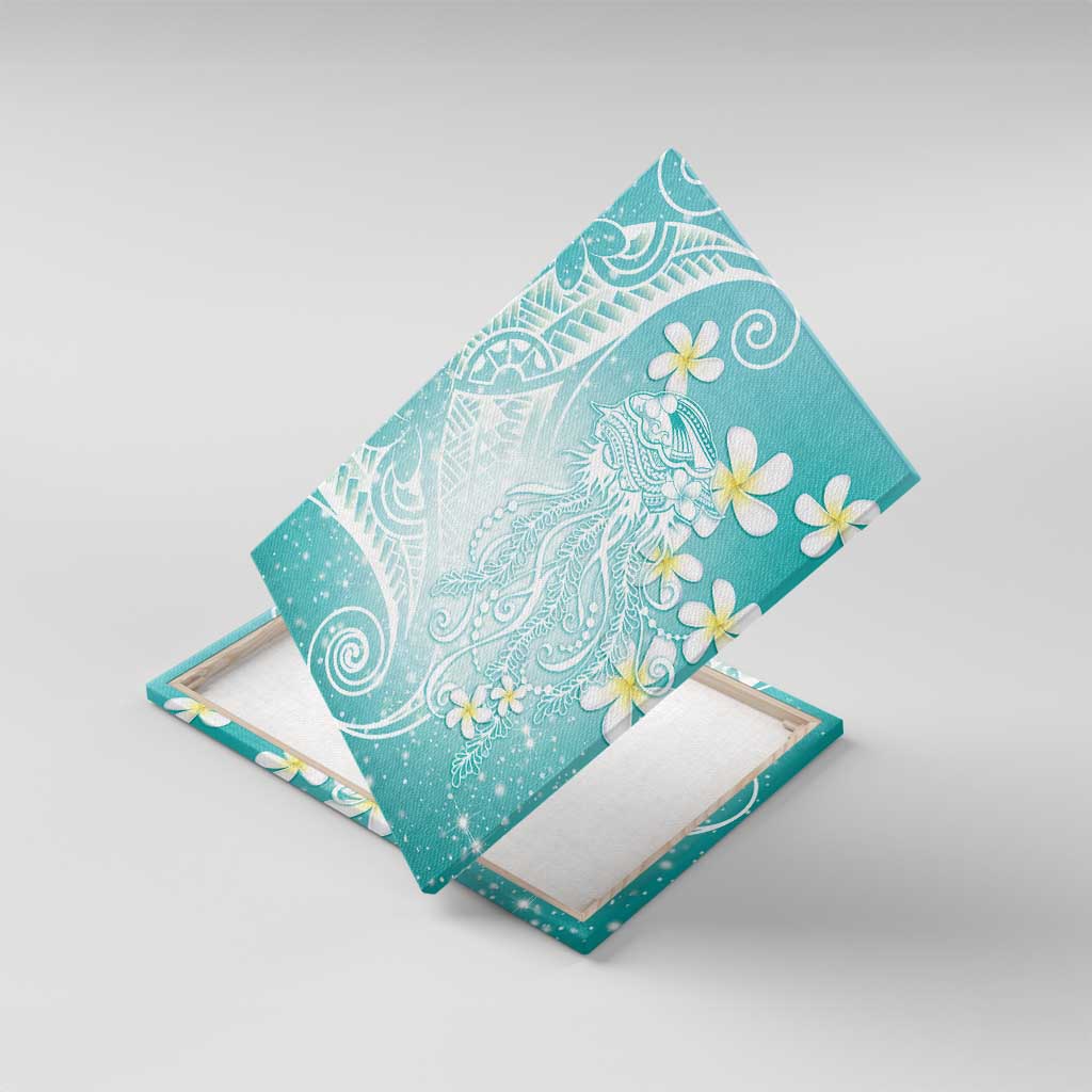 Polynesian Jellyfish Canvas Wall Art With Plumeria Teal LT05 With Frame Teal - Polynesian Pride