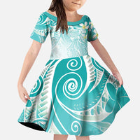 Polynesian Jellyfish Family Matching Mermaid Dress and Hawaiian Shirt With Plumeria Teal LT05 Daughter's Dress Teal - Polynesian Pride
