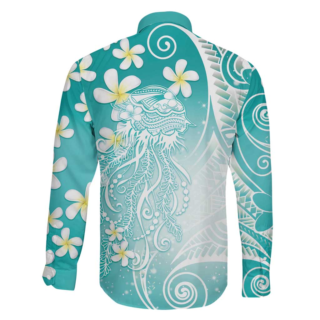 Polynesian Jellyfish Family Matching Tank Maxi Dress and Hawaiian Shirt With Plumeria Teal LT05 - Polynesian Pride