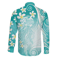 Polynesian Jellyfish Family Matching Tank Maxi Dress and Hawaiian Shirt With Plumeria Teal LT05 - Polynesian Pride