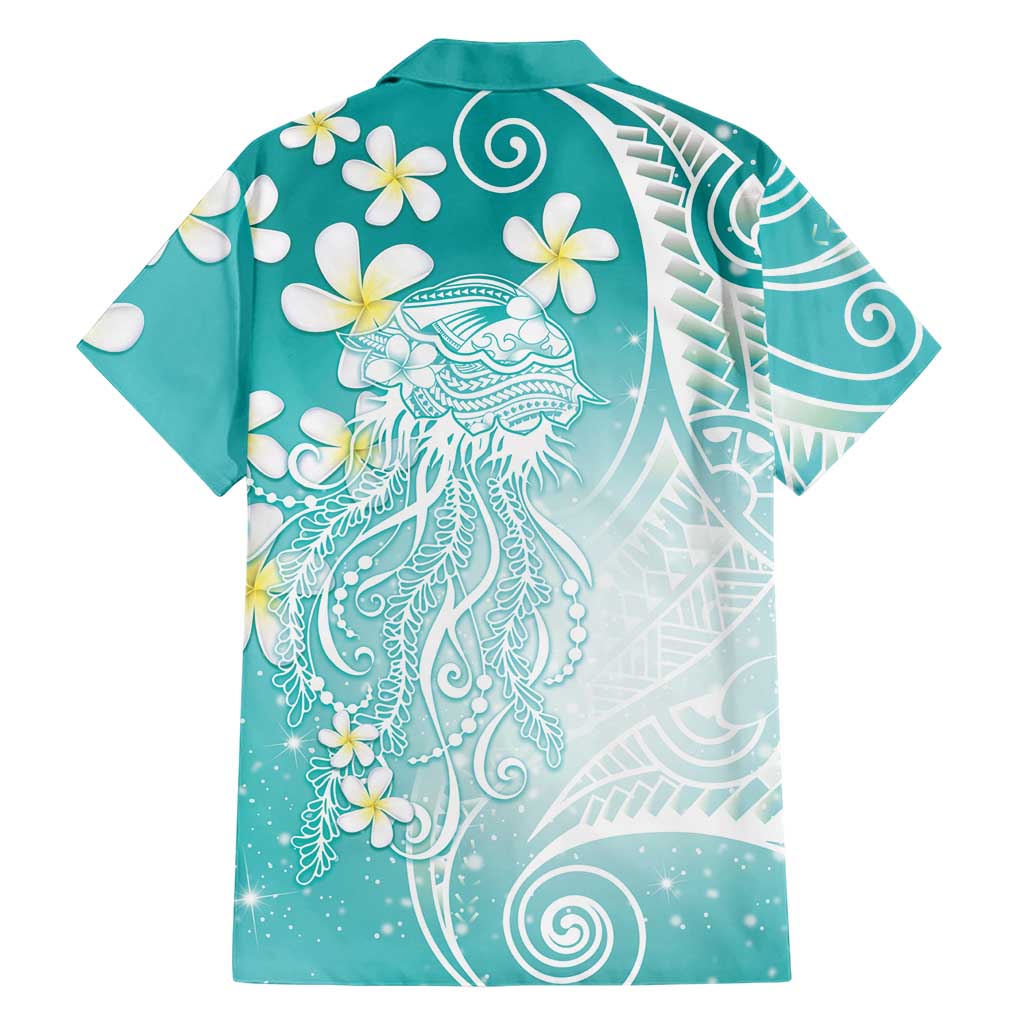 Polynesian Jellyfish Hawaiian Shirt With Plumeria Teal