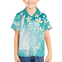 Polynesian Jellyfish Hawaiian Shirt With Plumeria Teal