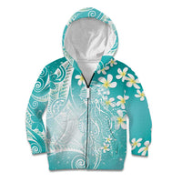 Polynesian Jellyfish Kid Hoodie With Plumeria Teal