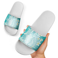 Polynesian Jellyfish Slide Sandals With Plumeria Teal