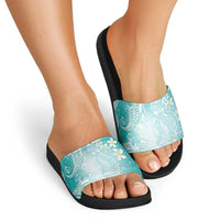 Polynesian Jellyfish Slide Sandals With Plumeria Teal