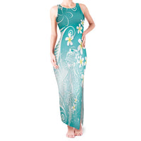 Polynesian Jellyfish Tank Maxi Dress With Plumeria Teal