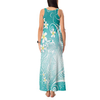 Polynesian Jellyfish Tank Maxi Dress With Plumeria Teal