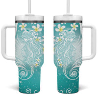 Polynesian Jellyfish Tumbler With Handle With Plumeria Teal