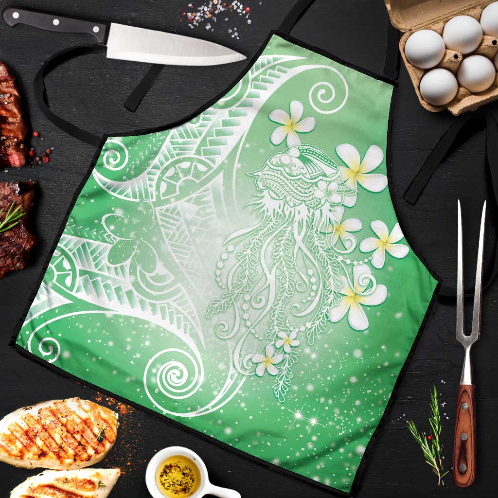Polynesian Jellyfish Apron With Plumeria Green LT05 Green - Polynesian Pride