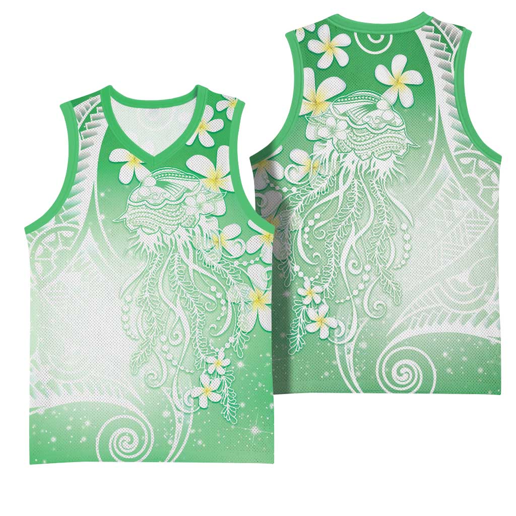 Polynesian Jellyfish Basketball Jersey With Plumeria Green