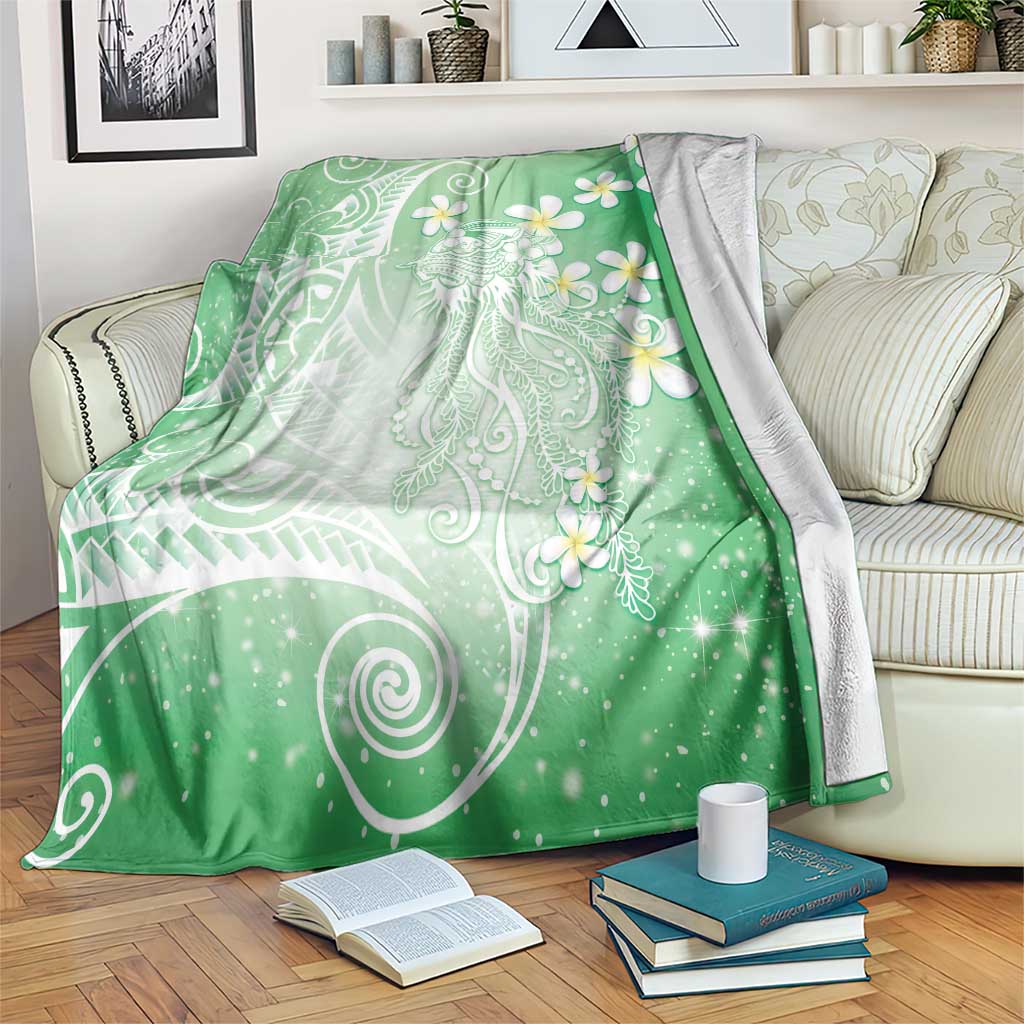 Polynesian Jellyfish Blanket With Plumeria Green