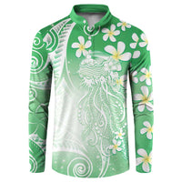 Polynesian Jellyfish Button Sweatshirt With Plumeria Green