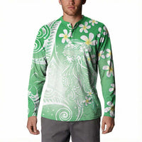 Polynesian Jellyfish Button Sweatshirt With Plumeria Green