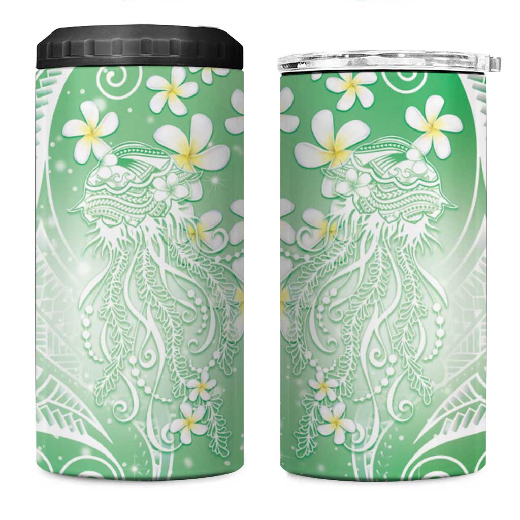 Polynesian Jellyfish 4 in 1 Can Cooler Tumbler With Plumeria Green