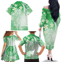 Polynesian Jellyfish Family Matching Off The Shoulder Long Sleeve Dress and Hawaiian Shirt With Plumeria Green LT05 - Polynesian Pride