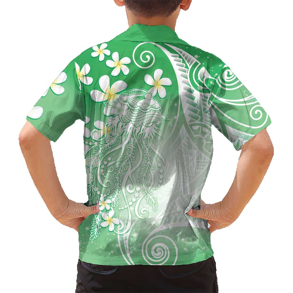 Polynesian Jellyfish Family Matching Off Shoulder Short Dress and Hawaiian Shirt With Plumeria Green LT05 - Polynesian Pride