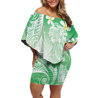 Polynesian Jellyfish Family Matching Off Shoulder Short Dress and Hawaiian Shirt With Plumeria Green LT05 Mom's Dress Green - Polynesian Pride