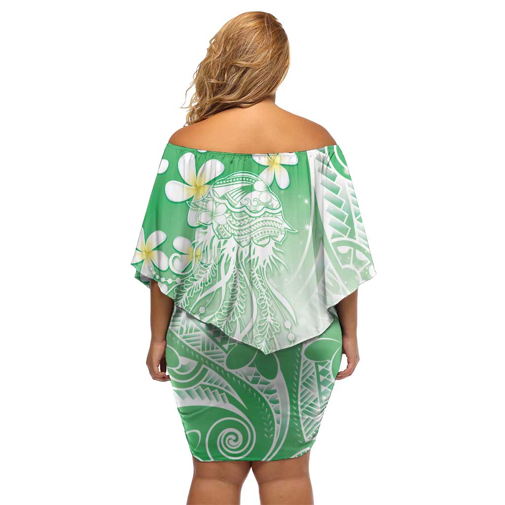 Polynesian Jellyfish Family Matching Off Shoulder Short Dress and Hawaiian Shirt With Plumeria Green LT05 - Polynesian Pride
