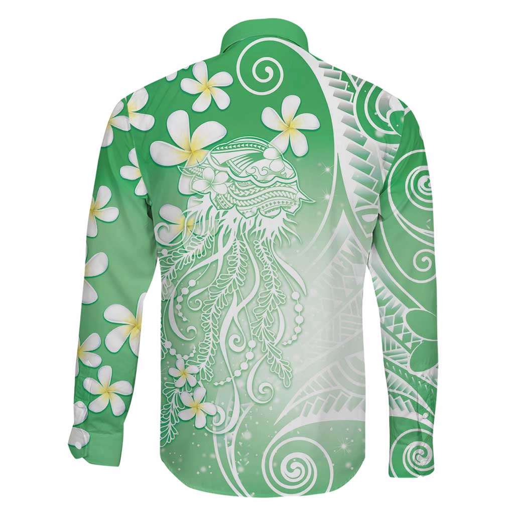 Polynesian Jellyfish Family Matching Summer Maxi Dress and Hawaiian Shirt With Plumeria Green LT05 - Polynesian Pride