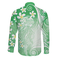 Polynesian Jellyfish Family Matching Summer Maxi Dress and Hawaiian Shirt With Plumeria Green LT05 - Polynesian Pride