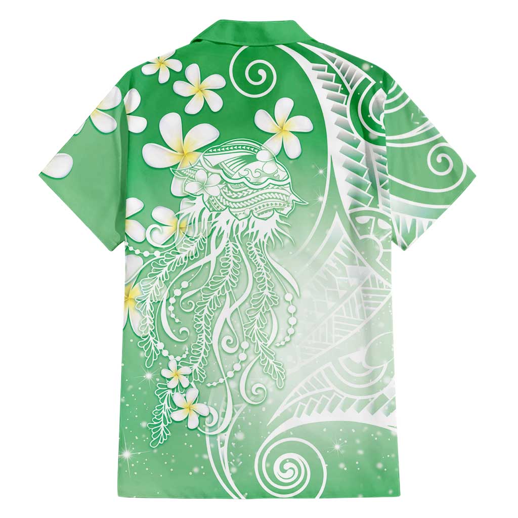 Polynesian Jellyfish Family Matching Tank Maxi Dress and Hawaiian Shirt With Plumeria Green LT05 - Polynesian Pride