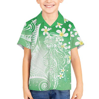 Polynesian Jellyfish Family Matching Tank Maxi Dress and Hawaiian Shirt With Plumeria Green LT05 Son's Shirt Green - Polynesian Pride