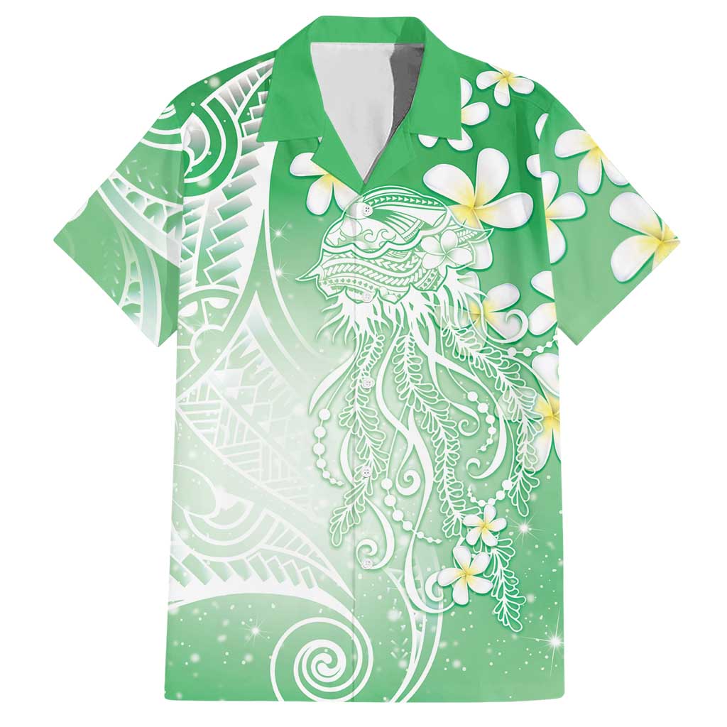 Polynesian Jellyfish Hawaiian Shirt With Plumeria Green