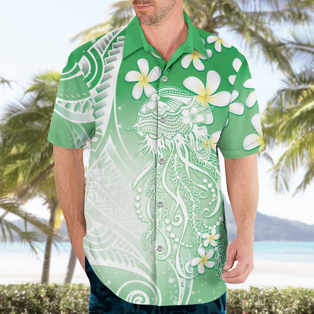 Polynesian Jellyfish Hawaiian Shirt With Plumeria Green