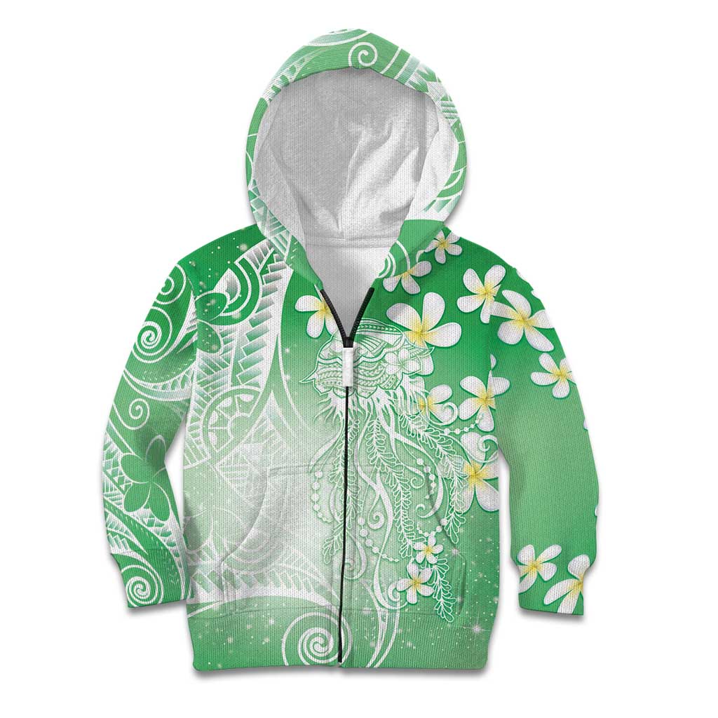 Polynesian Jellyfish Kid Hoodie With Plumeria Green