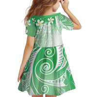 Polynesian Jellyfish Kid Short Sleeve Dress With Plumeria Green