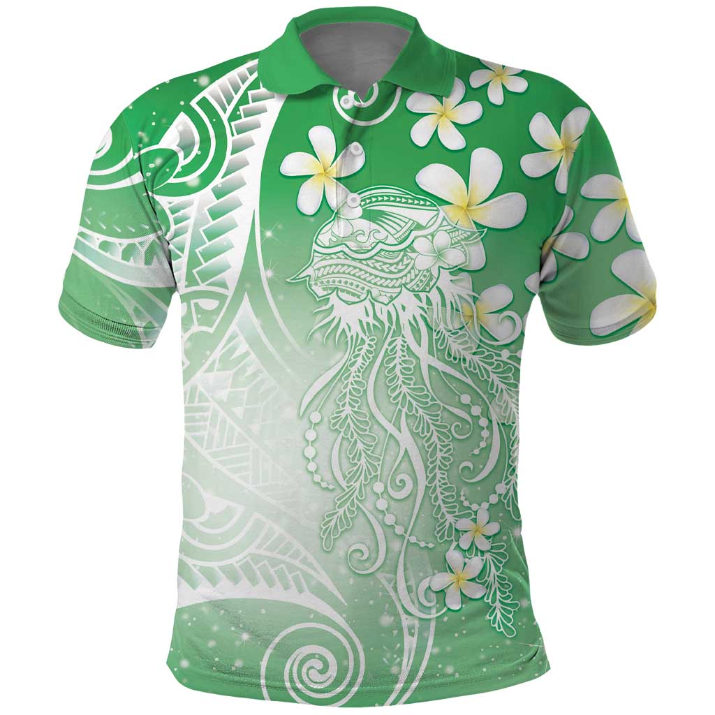 Polynesian Jellyfish Polo Shirt With Plumeria Green