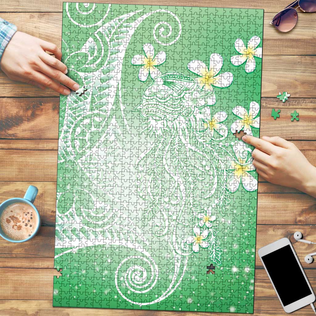 Polynesian Jellyfish Puzzle With Plumeria Green