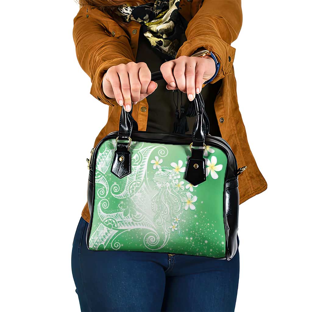 Polynesian Jellyfish Shoulder Handbag With Plumeria Green LT05 One Size Green - Polynesian Pride