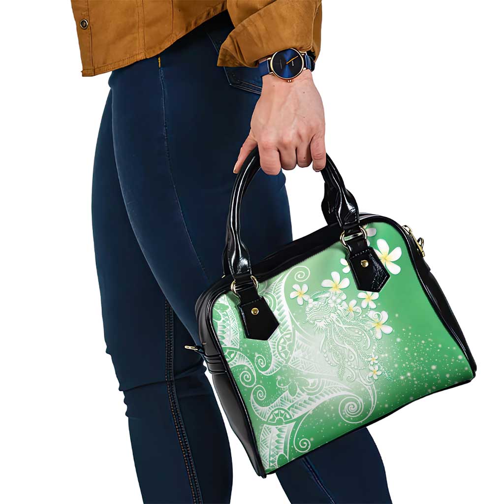 Polynesian Jellyfish Shoulder Handbag With Plumeria Green LT05 - Polynesian Pride