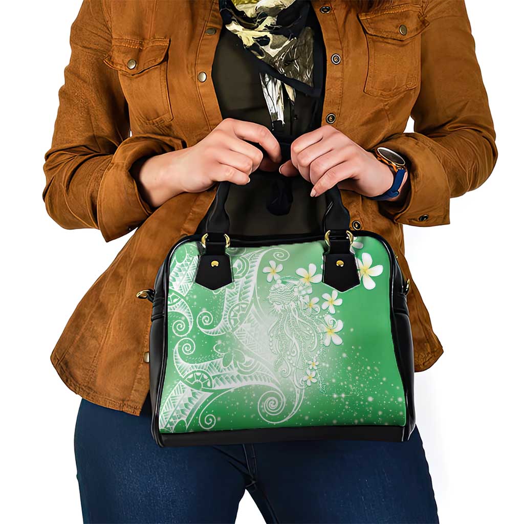 Polynesian Jellyfish Shoulder Handbag With Plumeria Green LT05 - Polynesian Pride