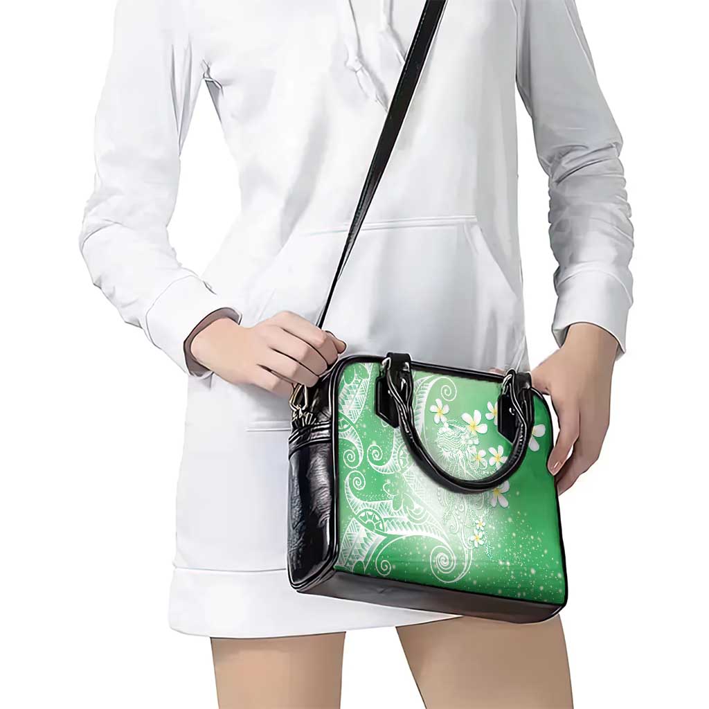Polynesian Jellyfish Shoulder Handbag With Plumeria Green LT05 - Polynesian Pride