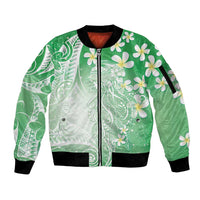 Polynesian Jellyfish Sleeve Zip Bomber Jacket With Plumeria Green LT05 Unisex Green - Polynesian Pride