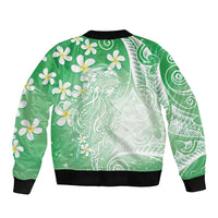 Polynesian Jellyfish Sleeve Zip Bomber Jacket With Plumeria Green LT05 - Polynesian Pride