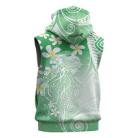 Polynesian Jellyfish Sleeveless Zip Hoodie With Plumeria Green