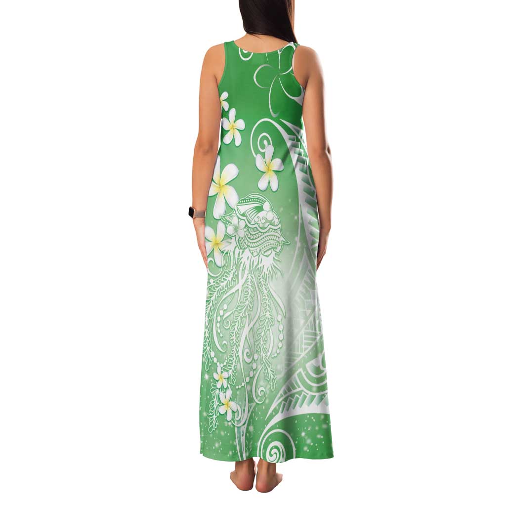 Polynesian Jellyfish Tank Maxi Dress With Plumeria Green